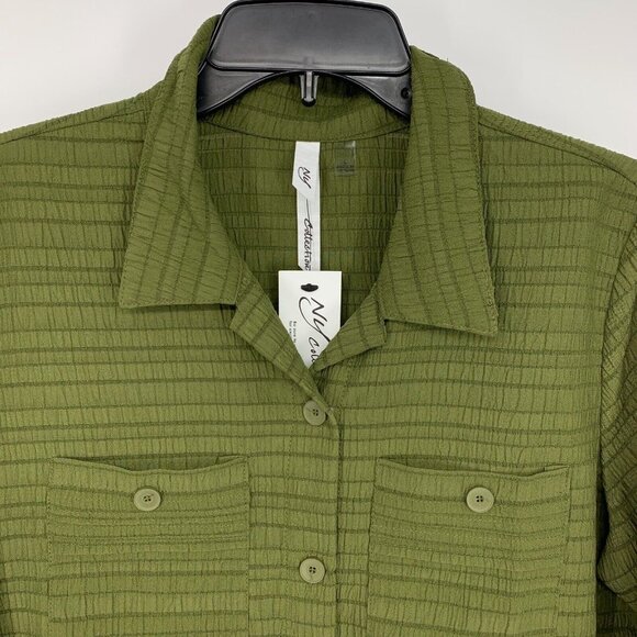 NY Collection Top Green Button Down Roll Tab 3/4 Sleeve NWT - Picture 4 of 11